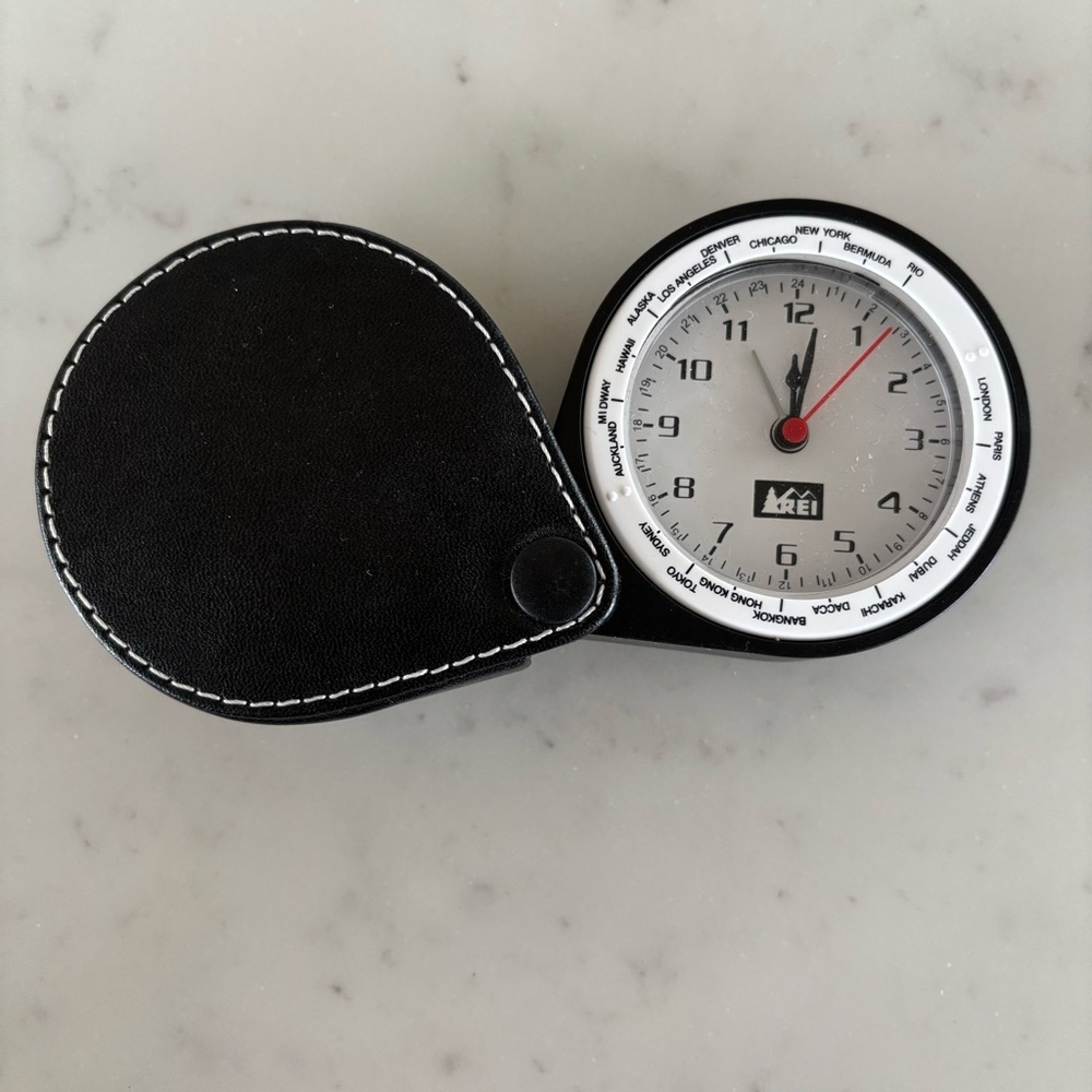 REI Black‎ Leather Travel Clock